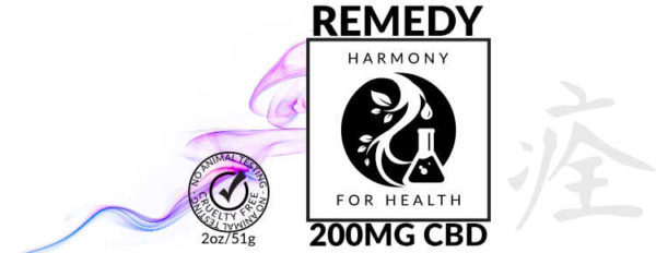 Harmony for Health Remedy CBD Salve Logo with kanji