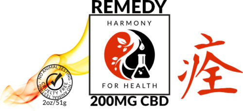 Harmony for Health Remedy Warming CBD Salve Logo with kanji